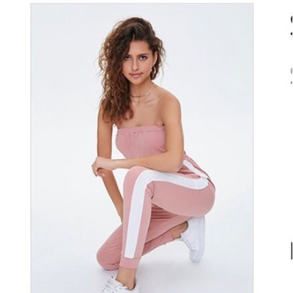 Striped Tube Jumpsuit Pink